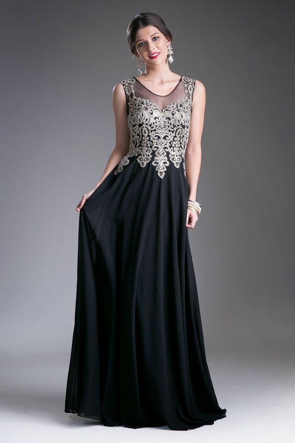 LaDivine 2635 Sequin Formal Long Lace Applique Prom Dress