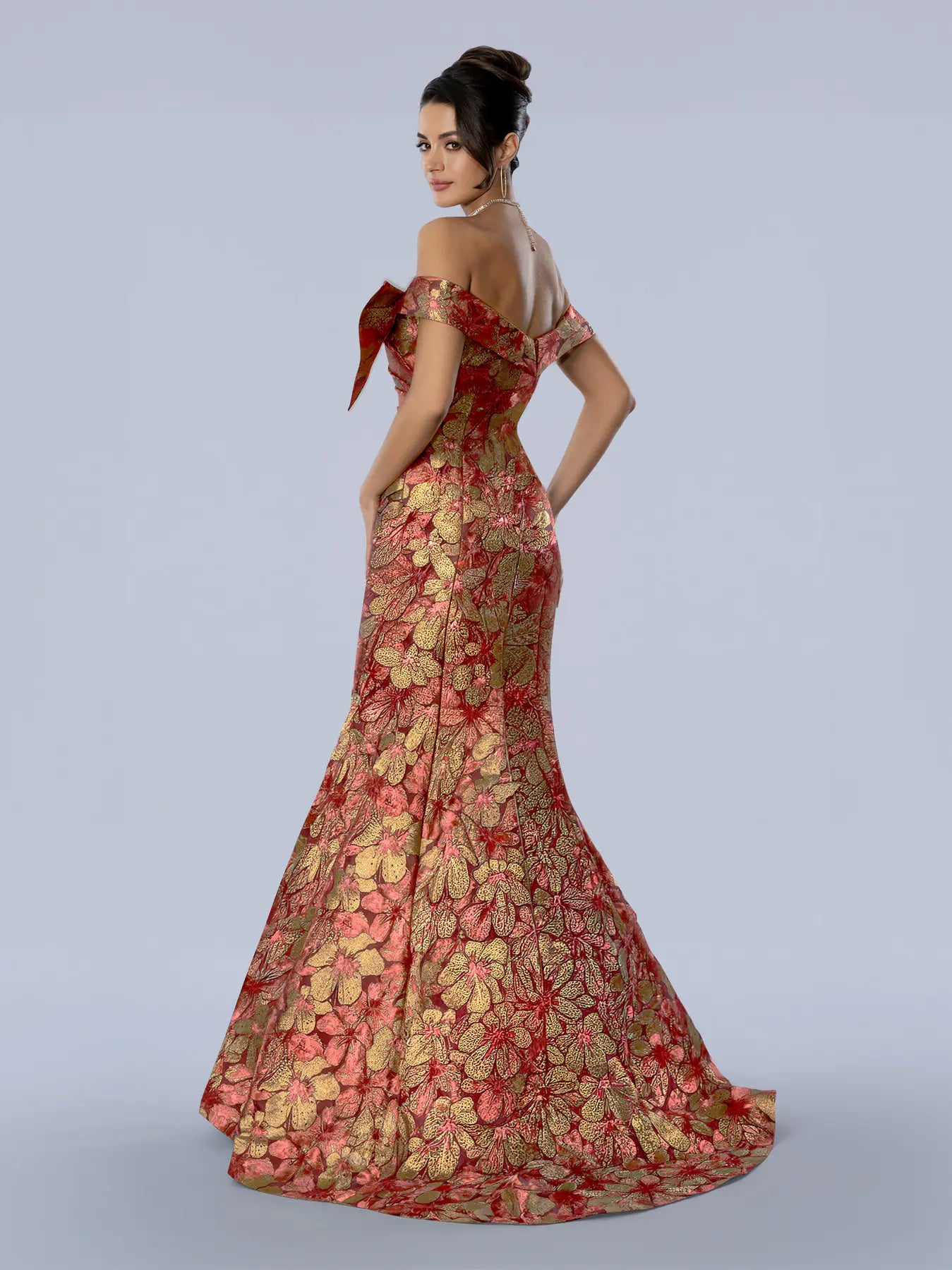 Off-the-Shoulder Floor-Length Floral Brocade Prom Trumpet Gown Stella  Couture 26354 – The Dress Outlet