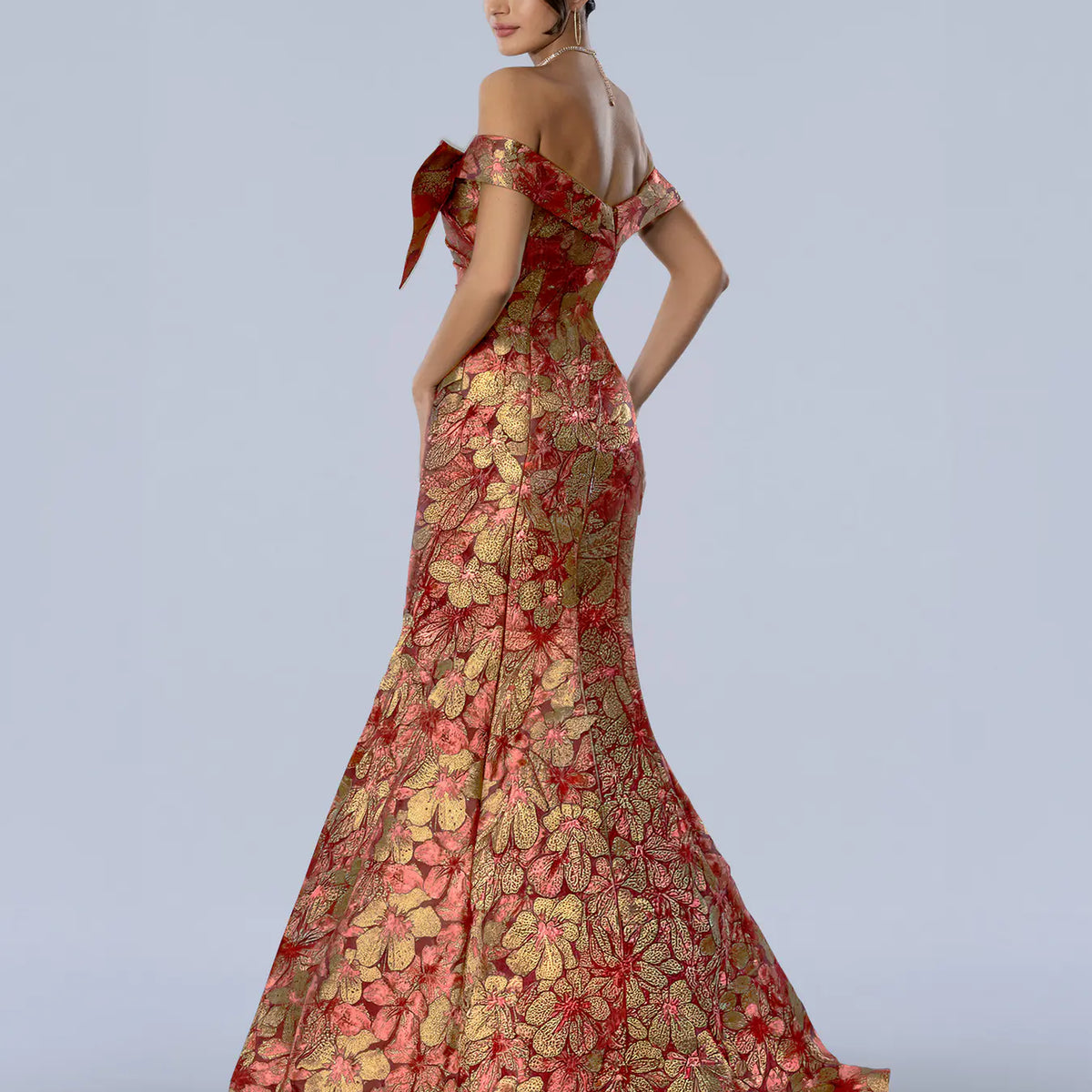 Off-the-Shoulder Floor-Length Floral Brocade Prom Trumpet Gown Stella Couture 26354 Off-the-Shoulder Floor-Length Floral Brocade Prom Trumpet Gown Stella Couture 26354