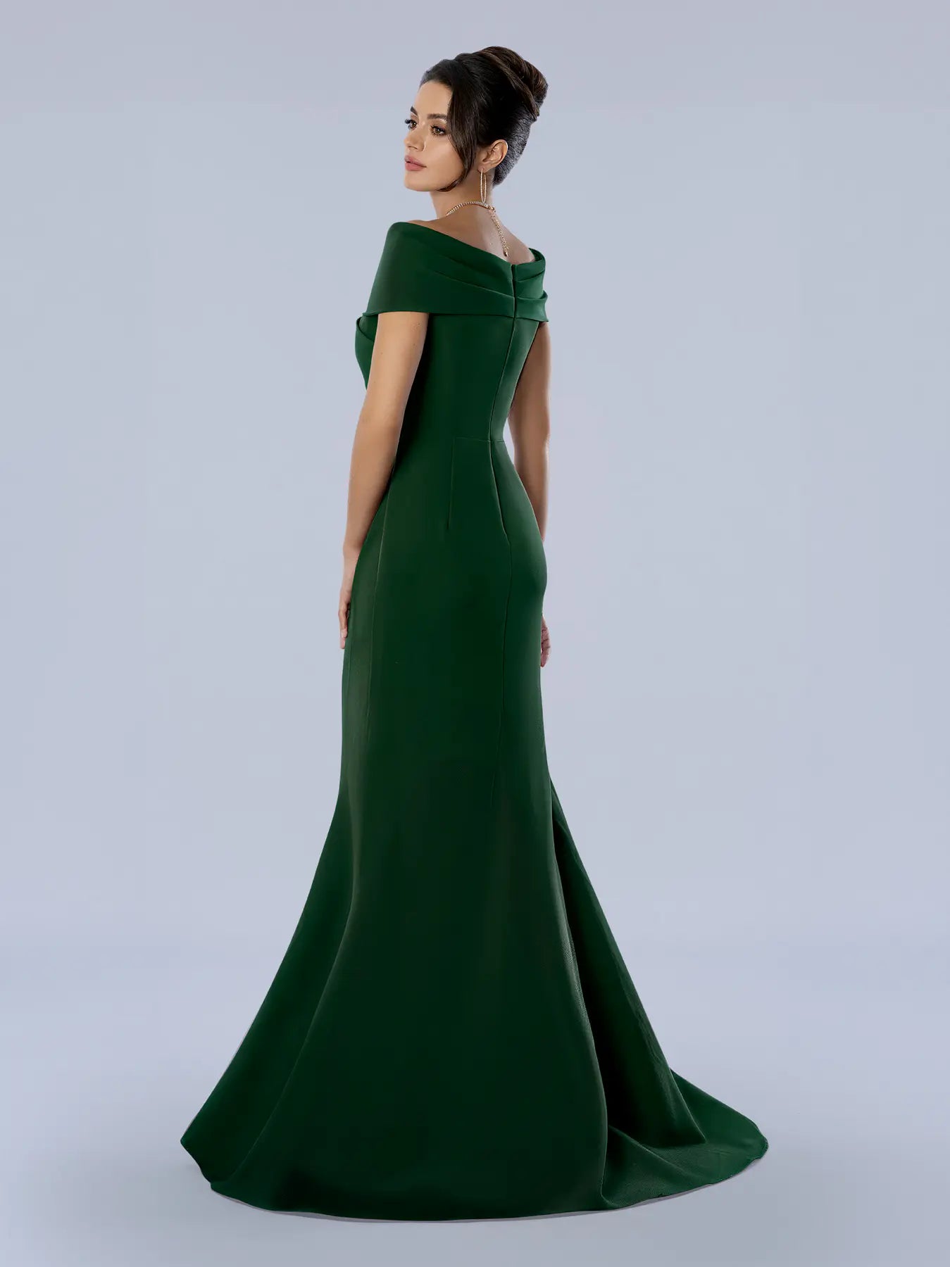 Emerald Off-the-Shoulder Floor-Length Scuba Formal Evening Gown with Twist Bodice Stella Couture 26368
