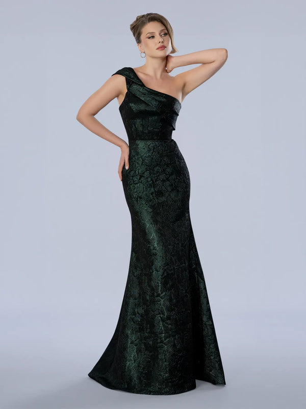 One-Shoulder Floor-Length Shimmering Brocade Formal Mermaid Gown Stella Couture 26374