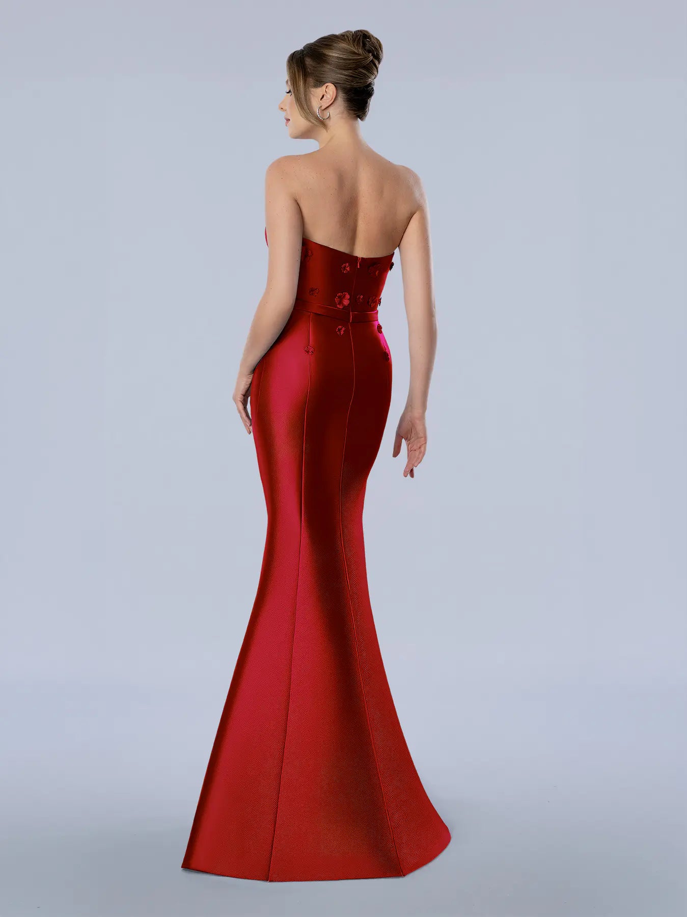 Cranberry Strapless Floor-Length Mikado Formal Trumpet Gown with 3D Floral Appliques Stella Couture 26379