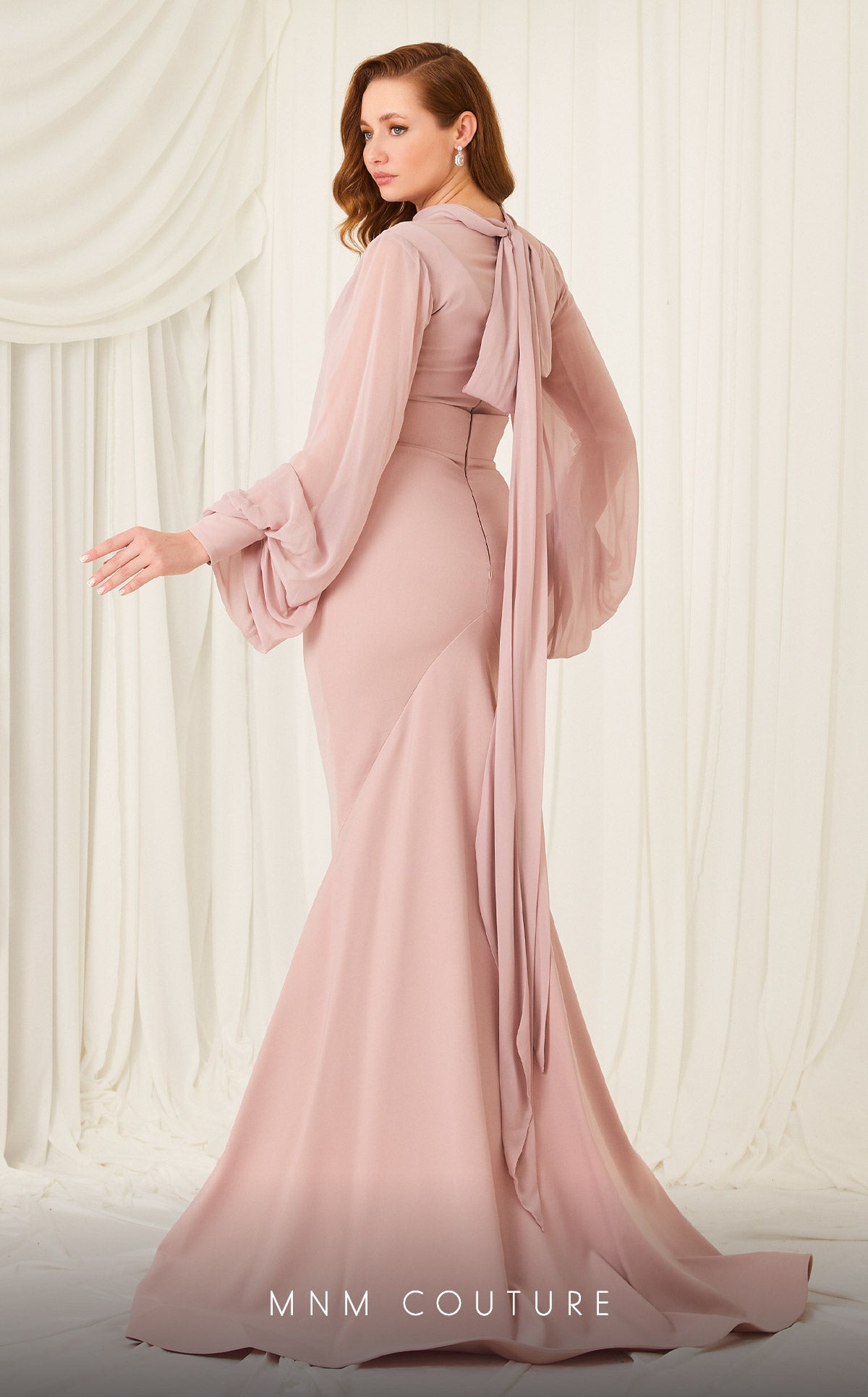 Crew/High-Neck Floor-Length Chiffon Formal Mermaid MNM Couture 2637B