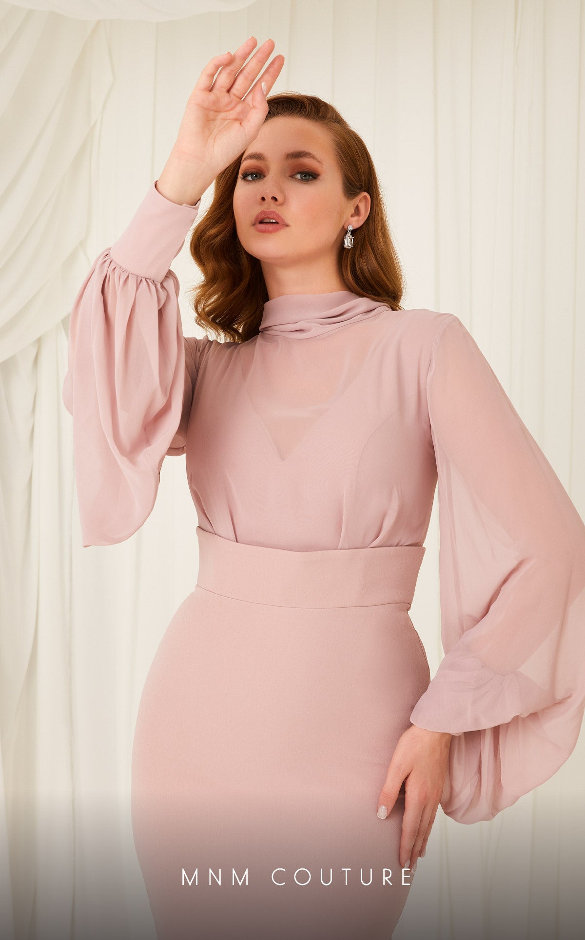 Crew/High-Neck Floor-Length Chiffon Formal Mermaid MNM Couture 2637B