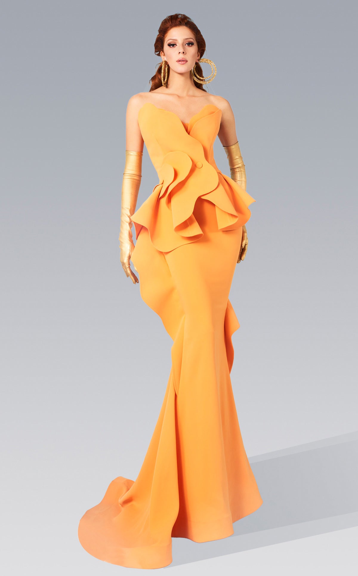 MNM Couture 2647 Long Formal Ruffle Peplum Evening Dress