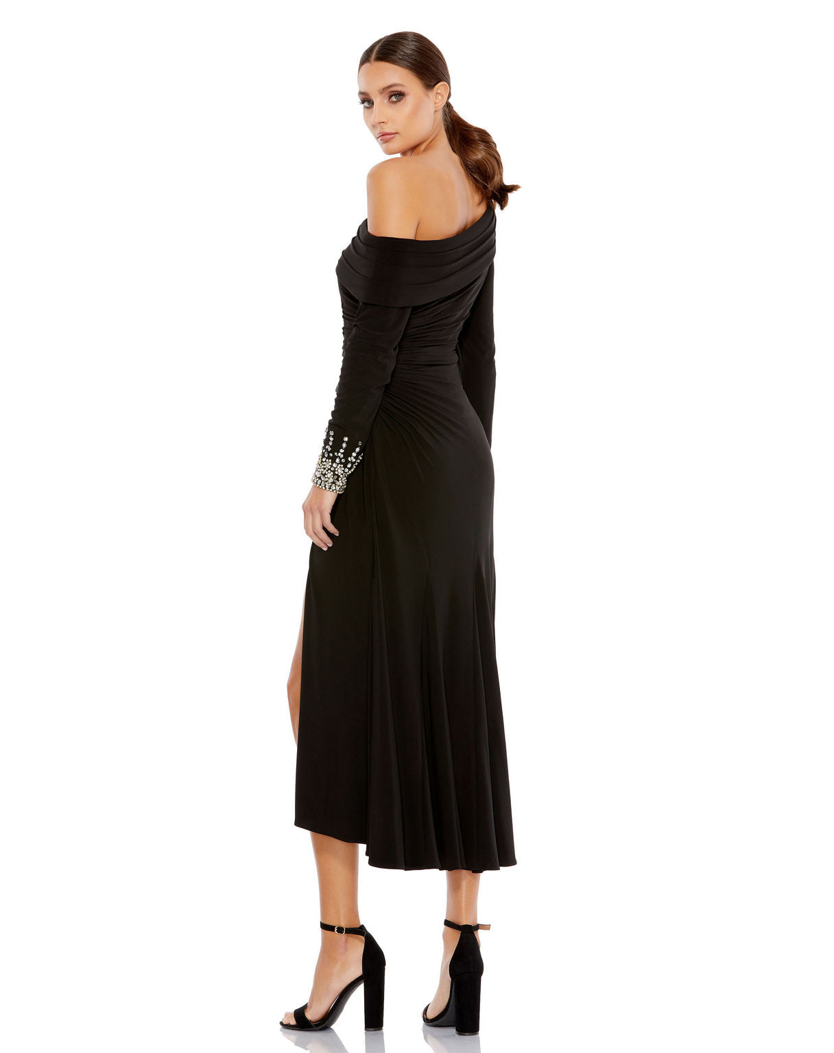 Black Mac Duggal 264851 Fitted Formal Cocktail Midi Dress
