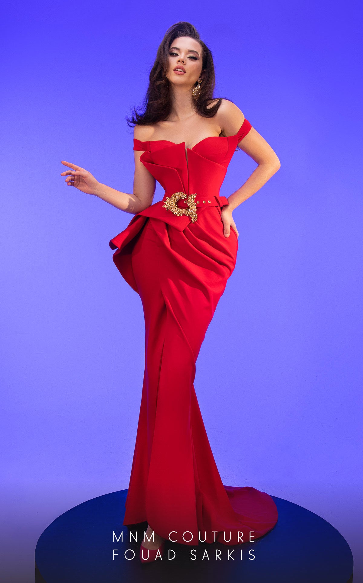 MNM Couture 2650  Ruffled Peplum Long Formal Evening Dress