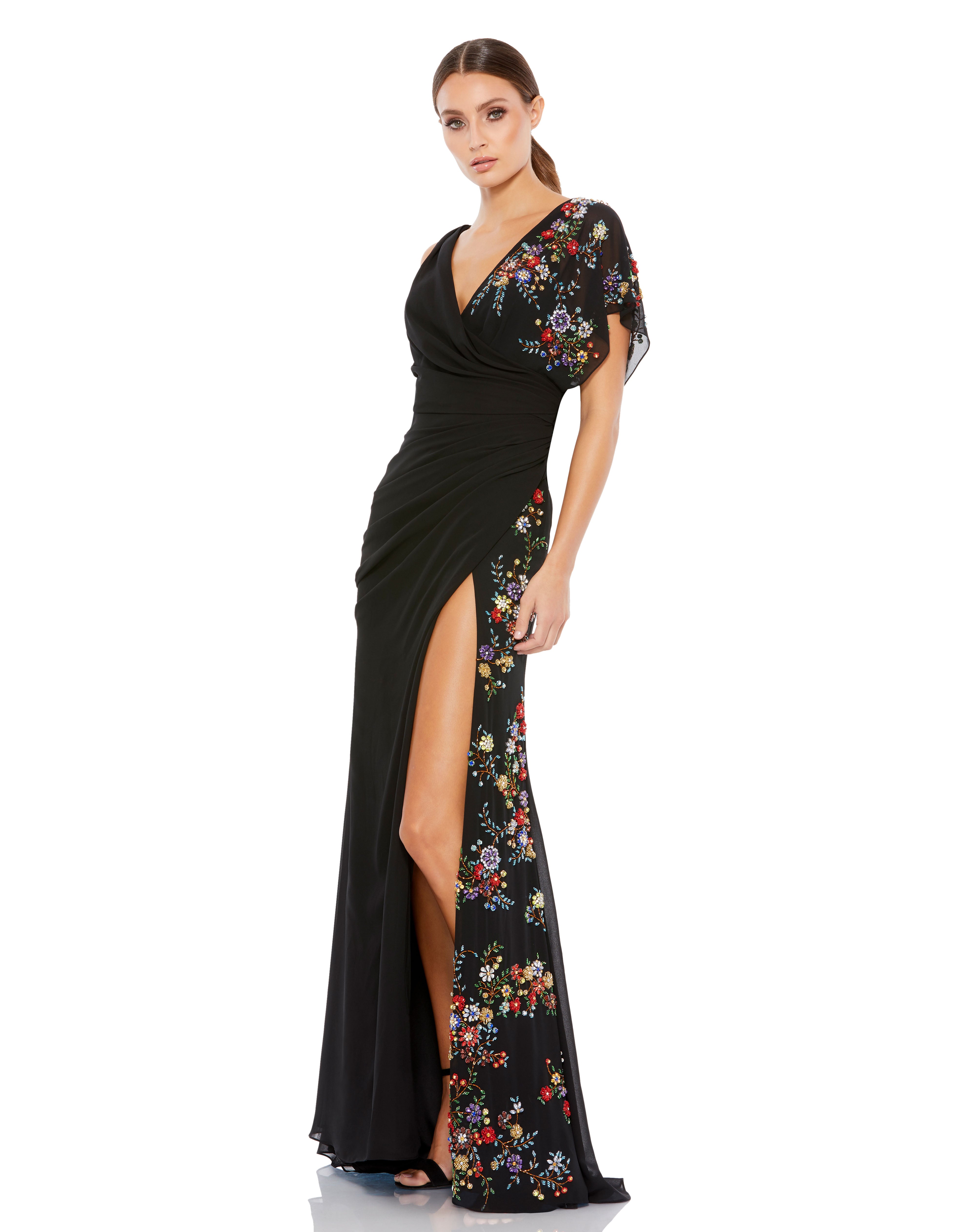 Formal Dresses Long Formal Floral Dress Black Multi