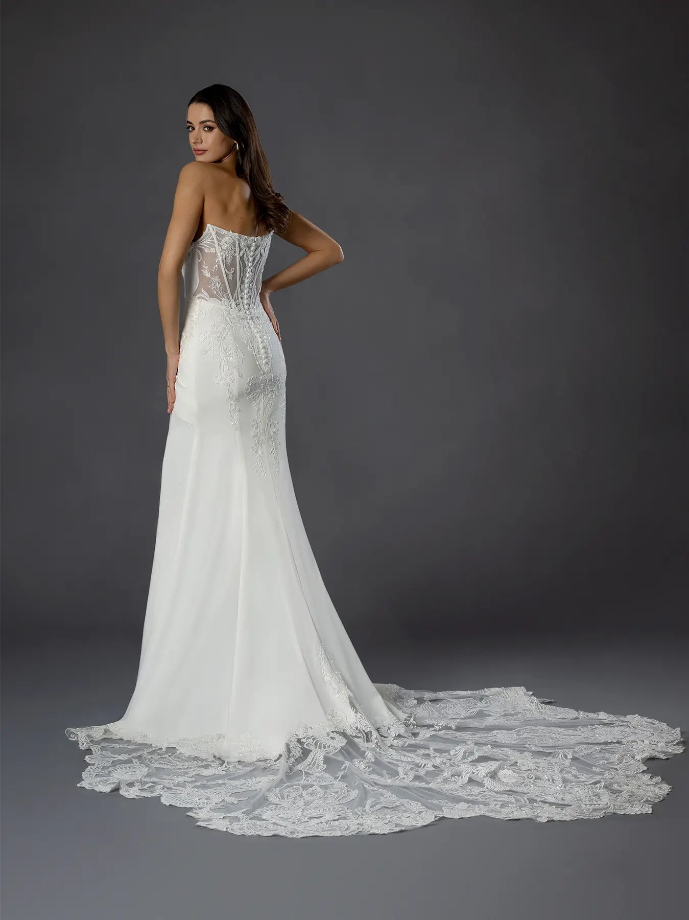 Off White Strapless Sweetheart Mermaid Bridal Gown with Corset Bodice and Lace Cutouts
