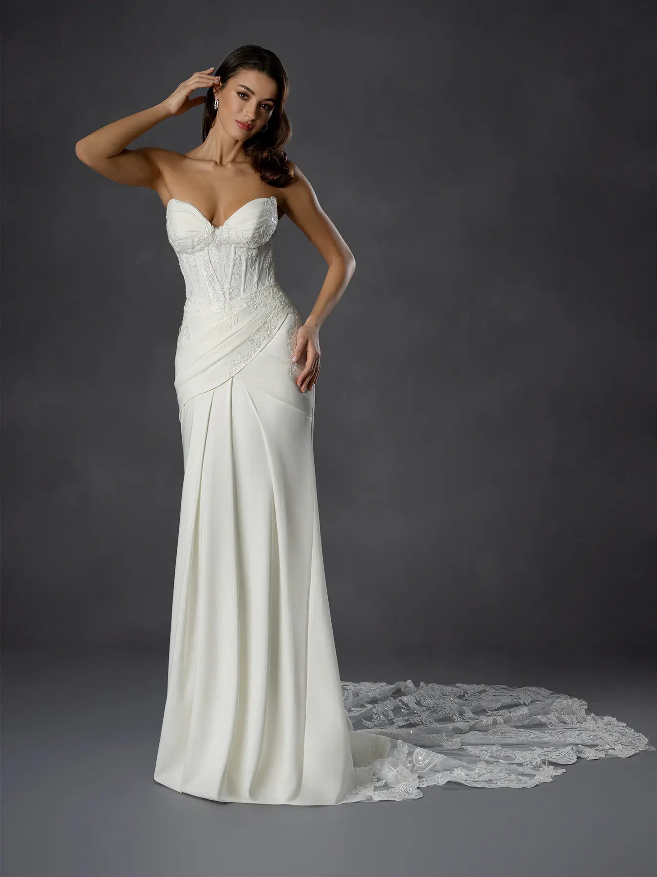 Off White Strapless Sweetheart Mermaid Bridal Gown with Corset Bodice and Lace Cutouts