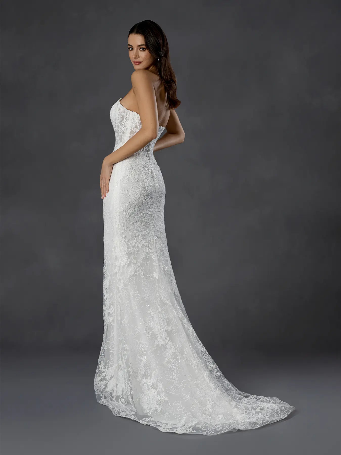 Off White Strapless Floor-Length Tulle Wedding Dress Mermaid Gown with Removable Overskirt