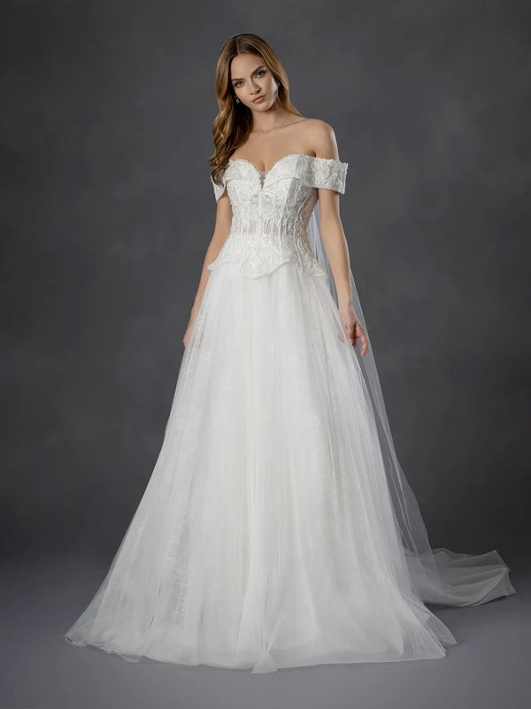 Off-the-Shoulder Floor-Length Tulle Wedding Dress A-Line Gown