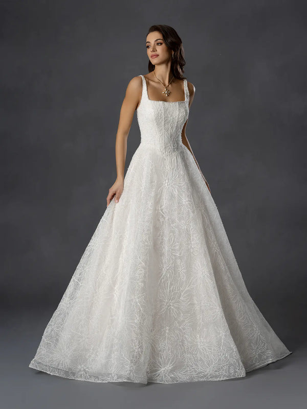 Square-Neck Floor-Length Lace Wedding Dress A-Line Gown