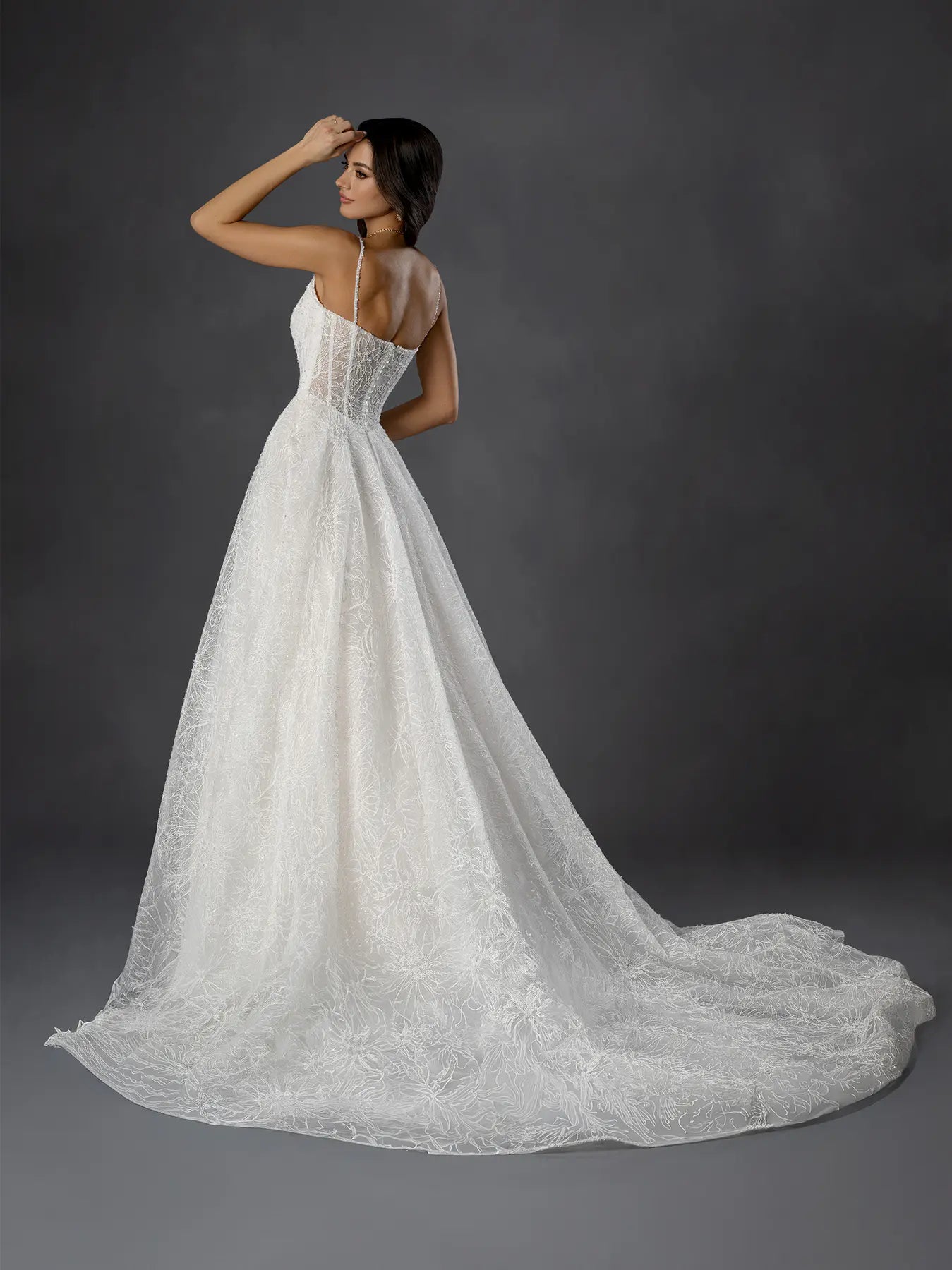 Off White Square-Neck Floor-Length Lace Wedding Dress A-Line Gown