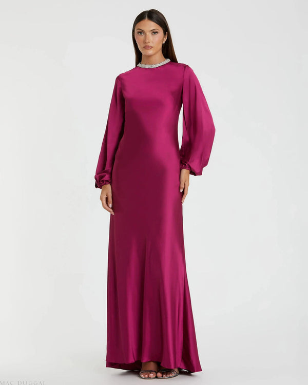 Crew/High-Neck Floor-Length Satin Formal Sheath Mac Duggal 9926575P