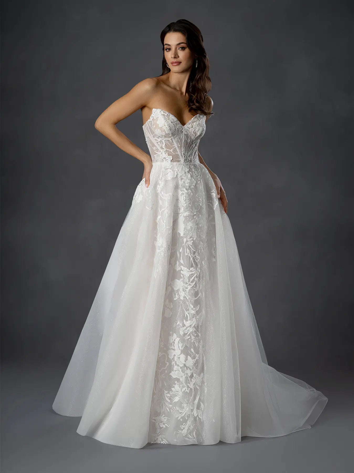 Off White High-Neck Floor-Length Lace Wedding Dress A-Line Gown with Cape