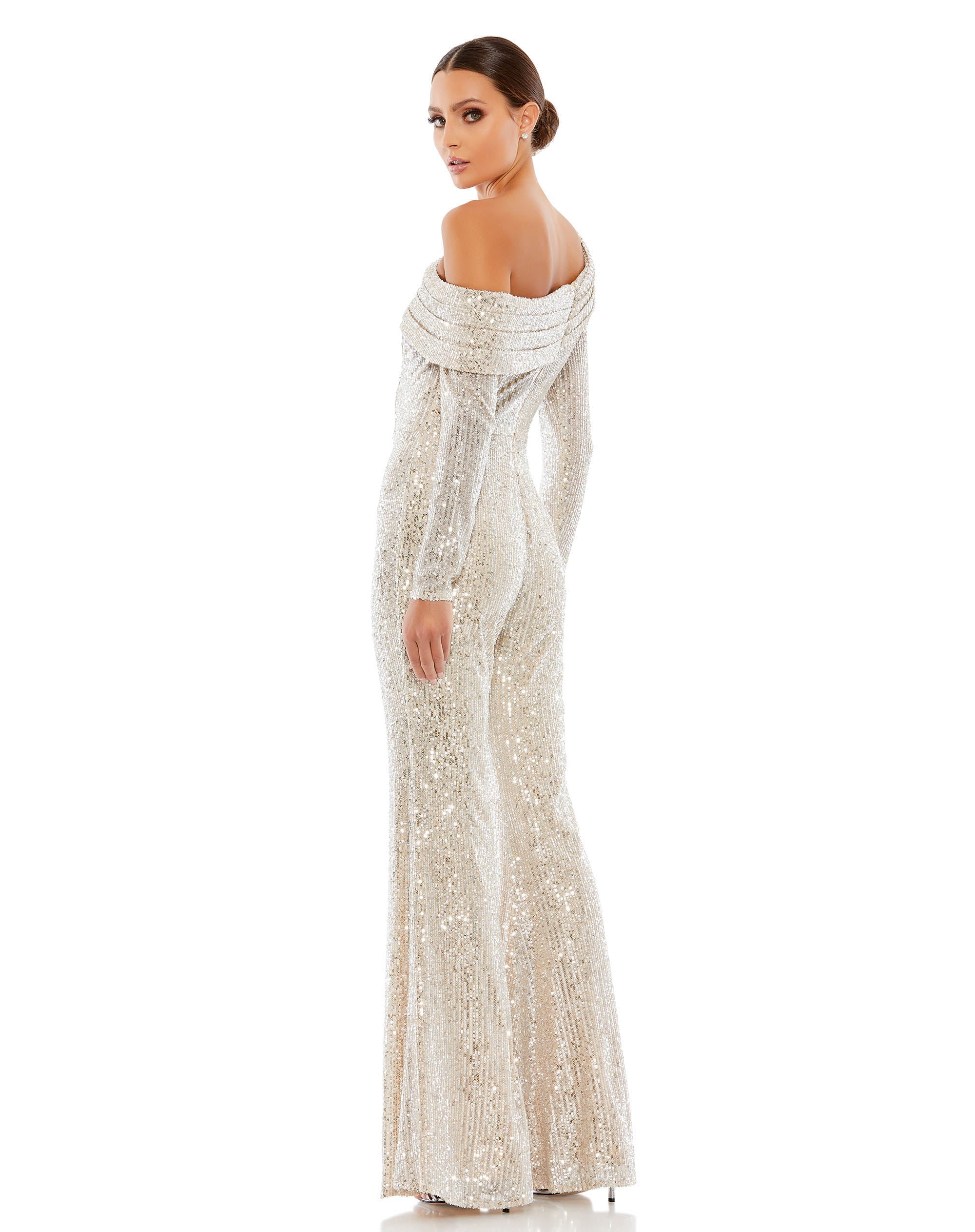 Jumpsuit Sequins Long Sleeve Jumpsuit Nude Silver