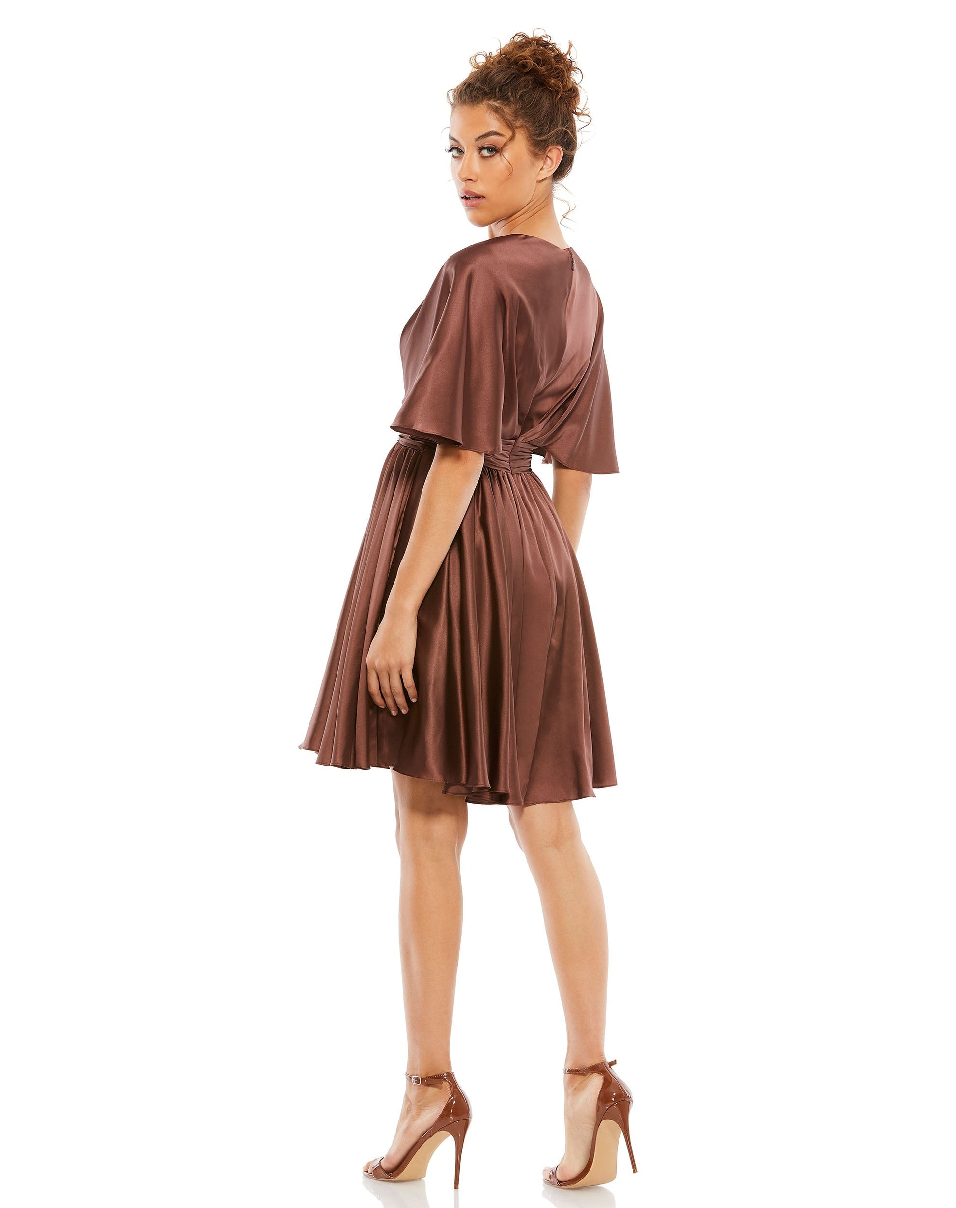 Mac Duggal 26605 Short Cape Sleeve Satin Dress