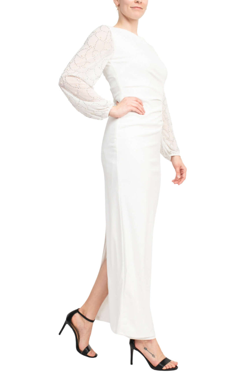 Marina 266059 Pleated Long Sleeve Formal Evening Dress