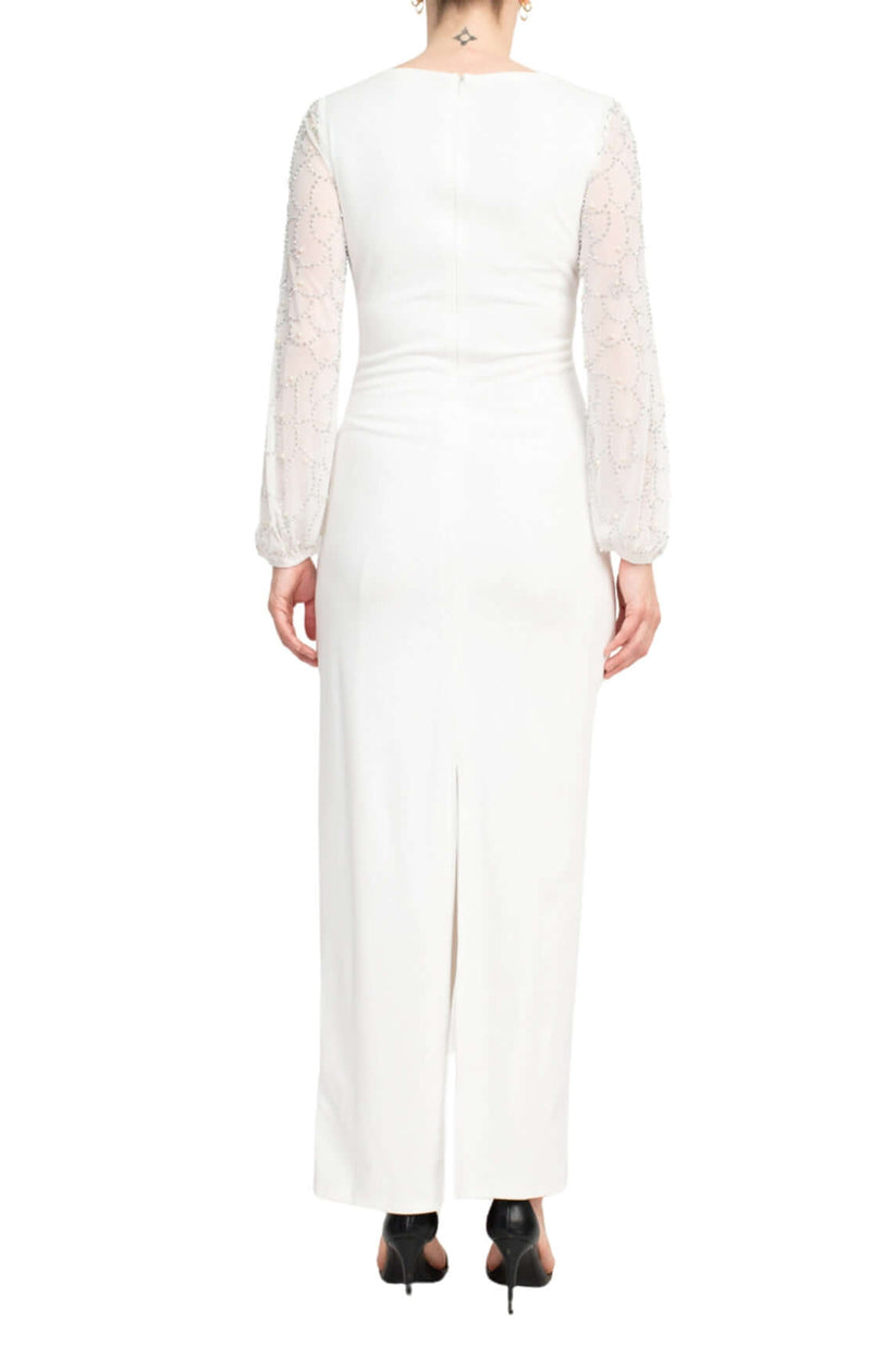 Marina 266059 Pleated Long Sleeve Formal Evening Dress