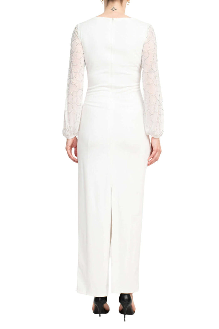 Formal Dresses Pleated Long Sleeve Formal Evening Dress Ivory