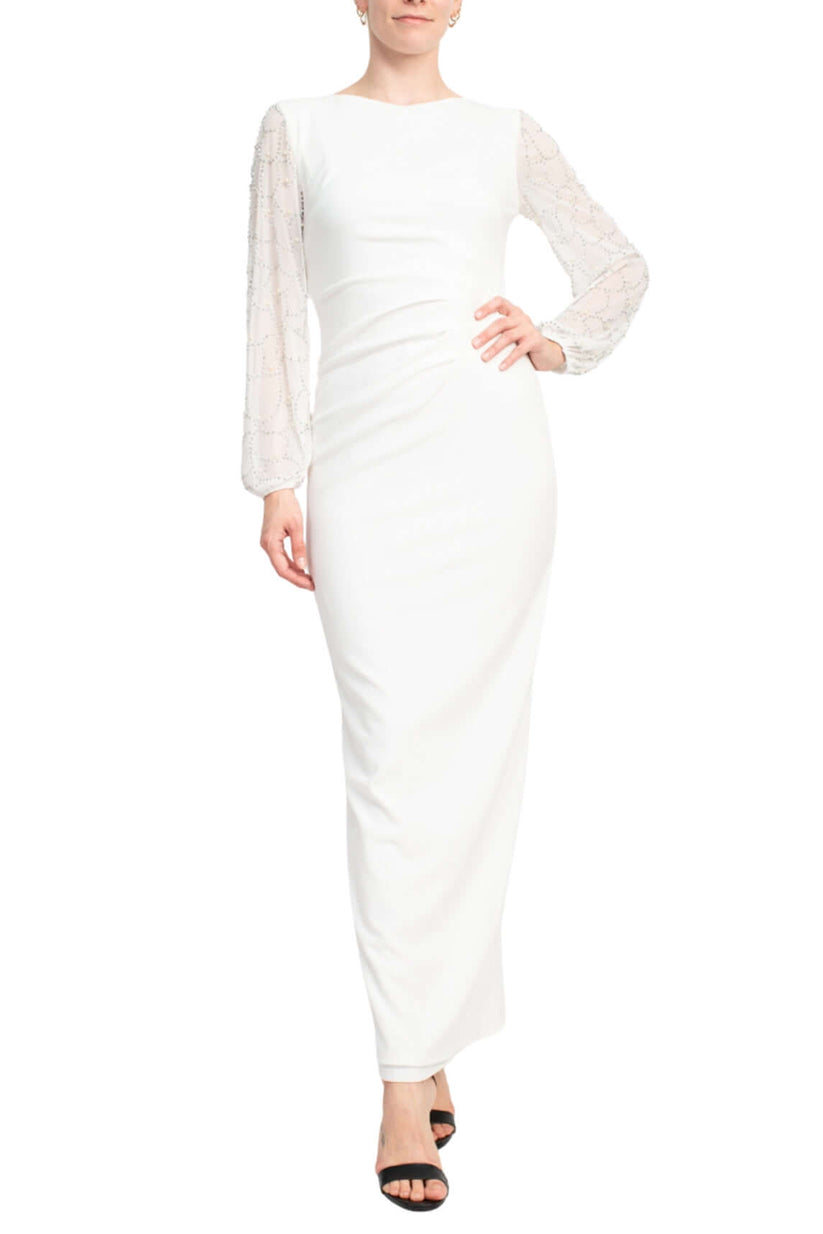 Marina 266059 Pleated Long Sleeve Formal Evening Dress