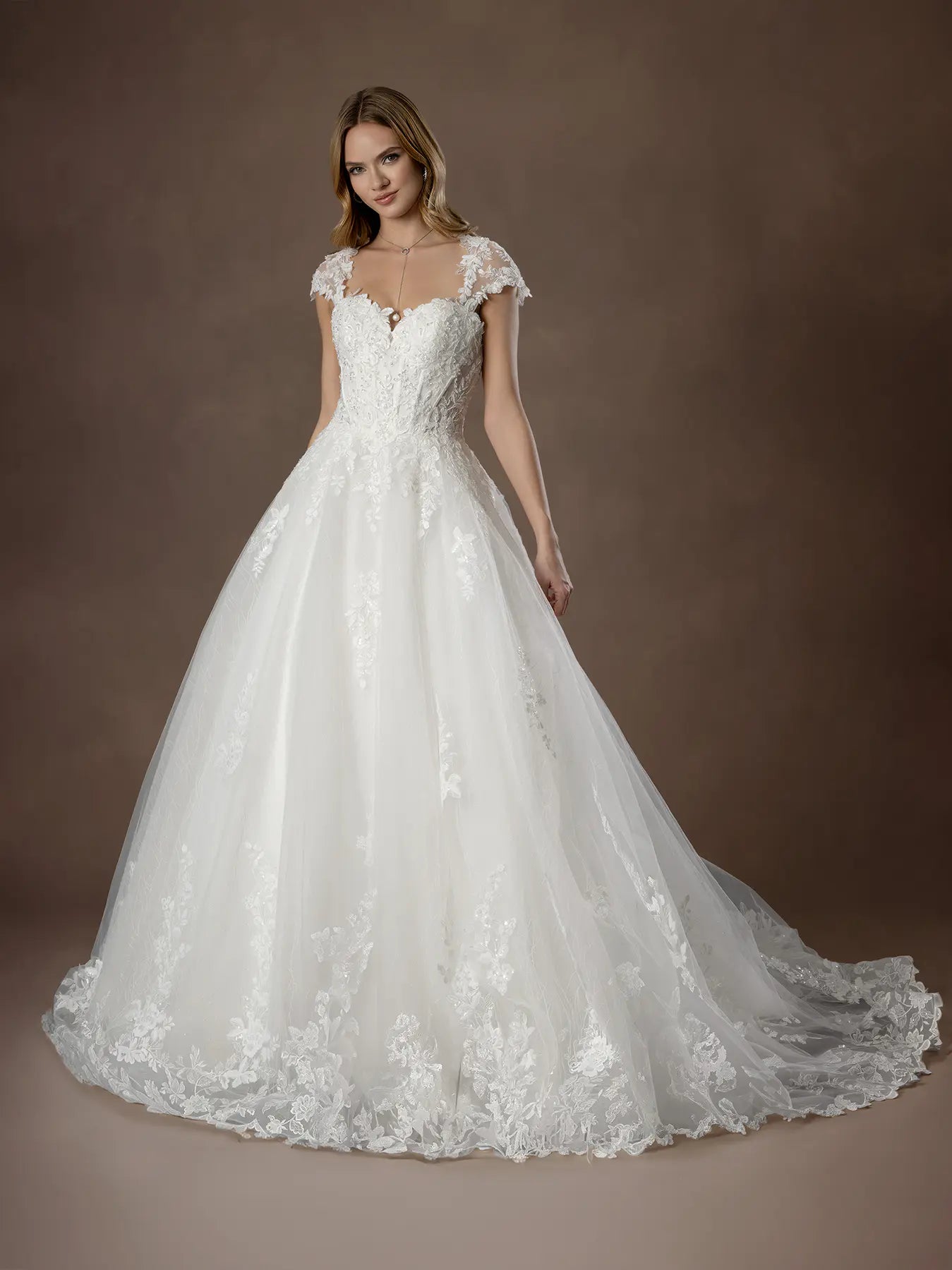Off White Illusion Sweetheart Floor-Length Lace Wedding Ball Gown with Lace-Up Back