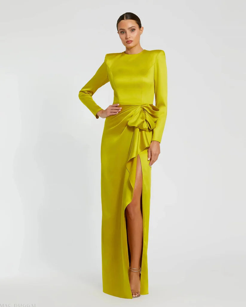 Formal Dresses Long Sleeve Evening Bow Ornate Formal Dress Chartreuse