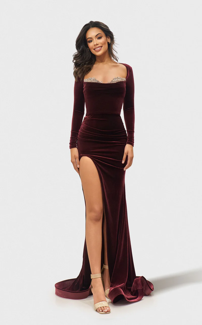 burgundy long sleeve mermaid prom dress Charming Glitter Burgundy Long Sleeves Mermaid Prom Dress Beadings Evening Dress