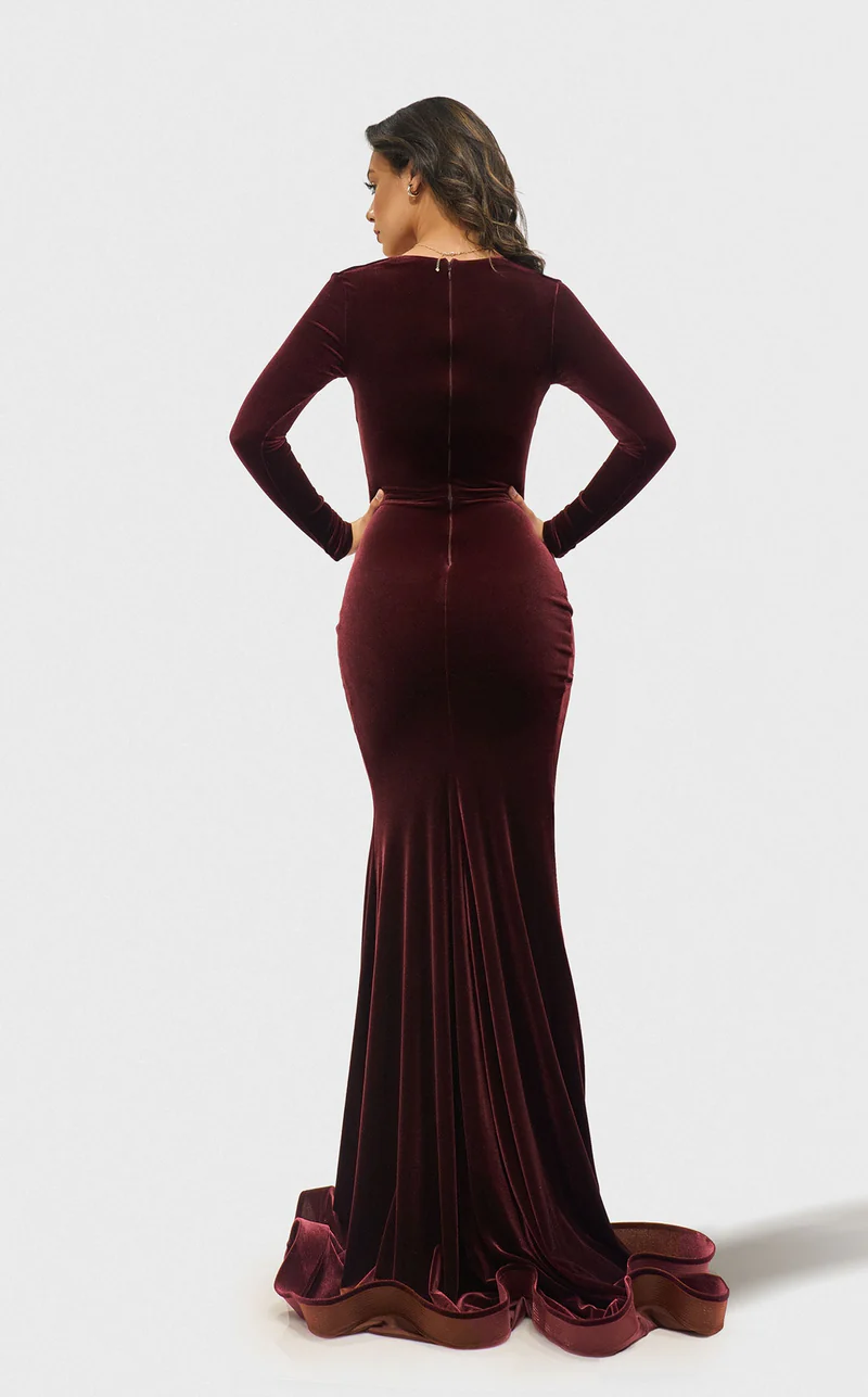 Jessica Angel 2667 Fitted Long Sleeve Mermaid Velvet Evening Dress