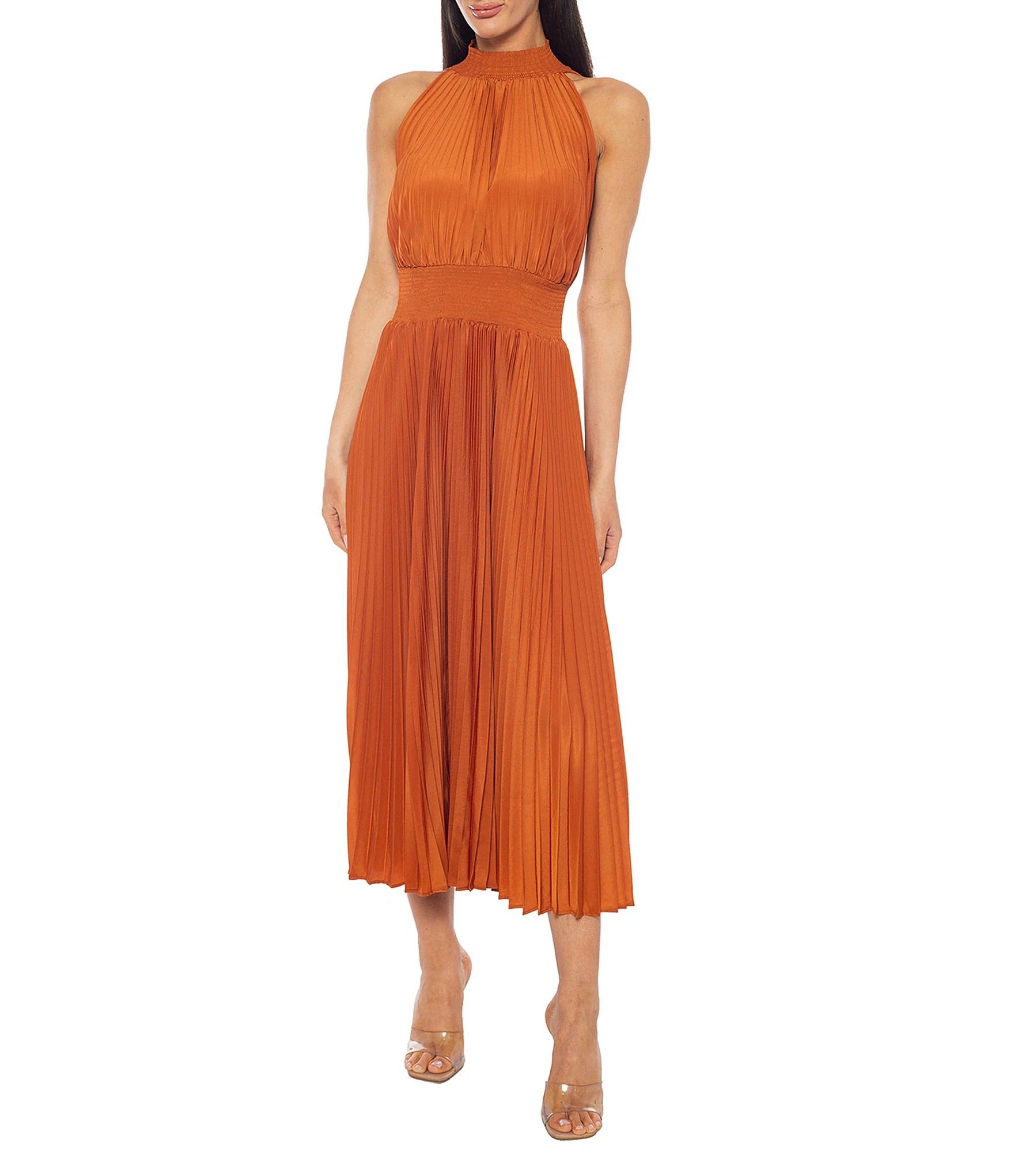 Marina 267320 Pleated Midi Length A Line Cocktail Dress