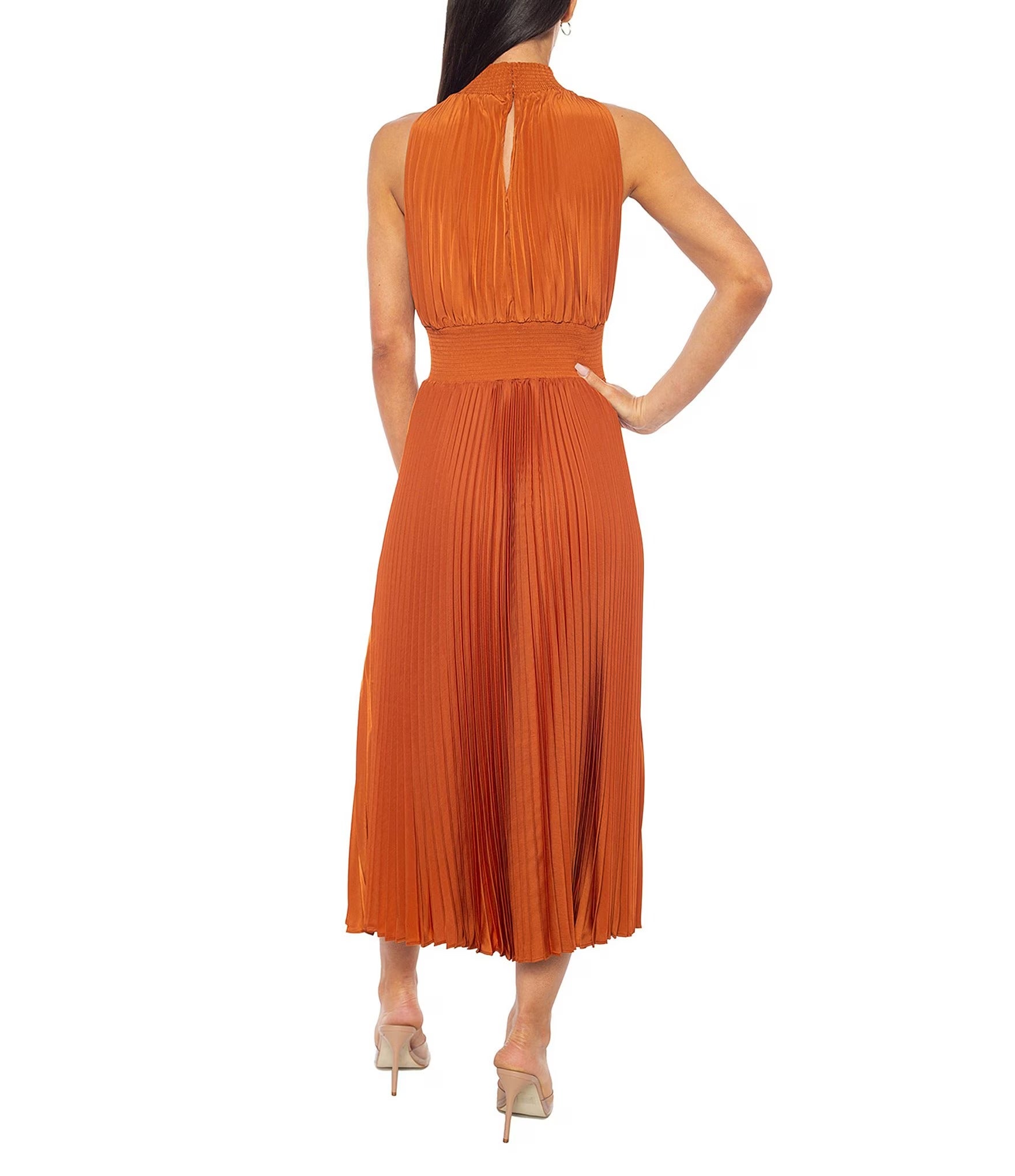 Cocktail Dresses Pleated Midi Length A Line Cocktail Dress Cognac