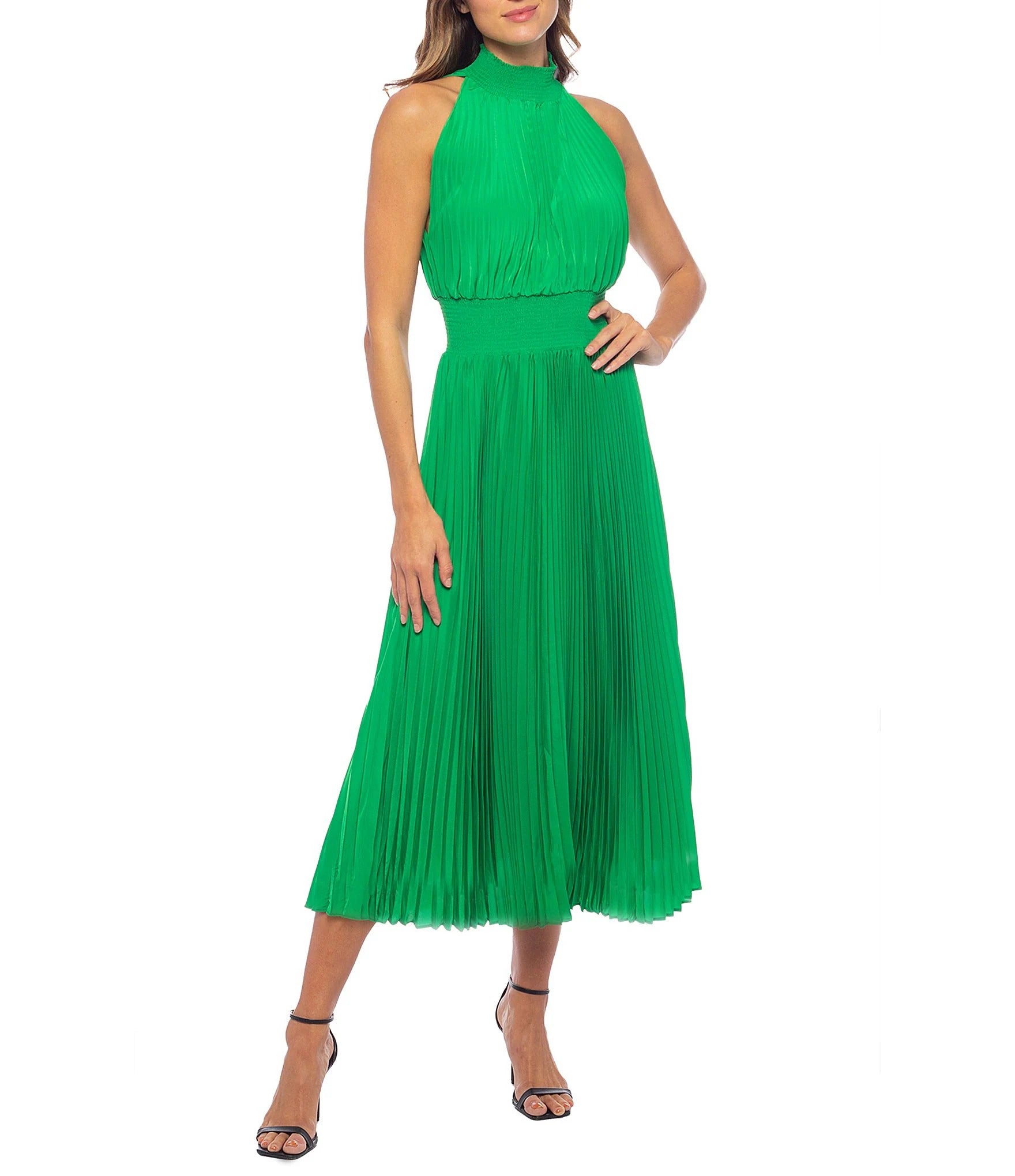 Marina 267320 Pleated Midi Length A Line Cocktail Dress