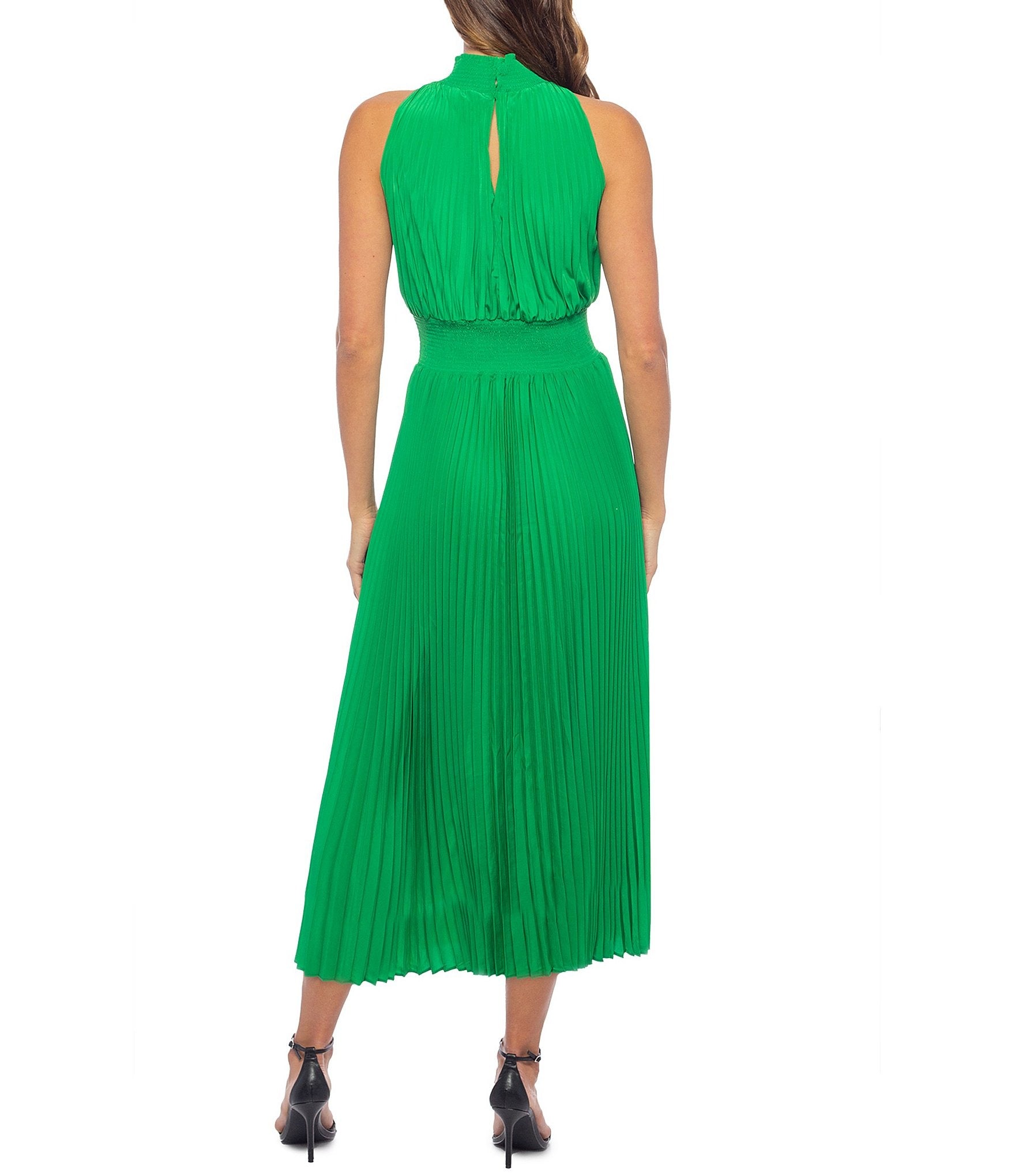 Cocktail Dresses Pleated Midi Length A Line Cocktail Dress Kelly Green