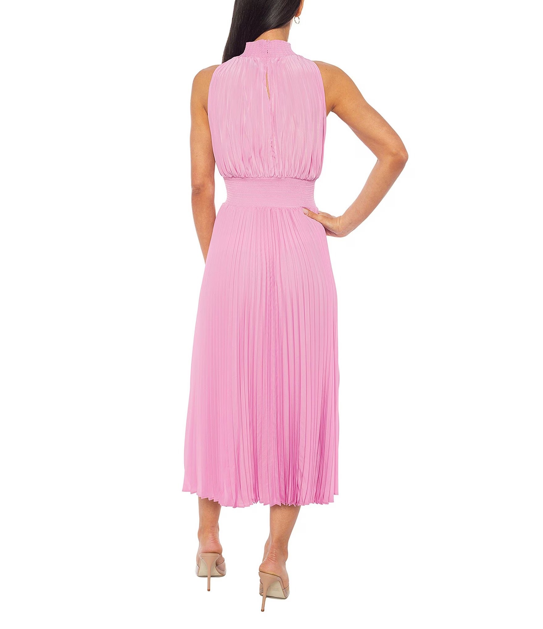 Cocktail Dresses Pleated Midi Length A Line Cocktail Dress Pink