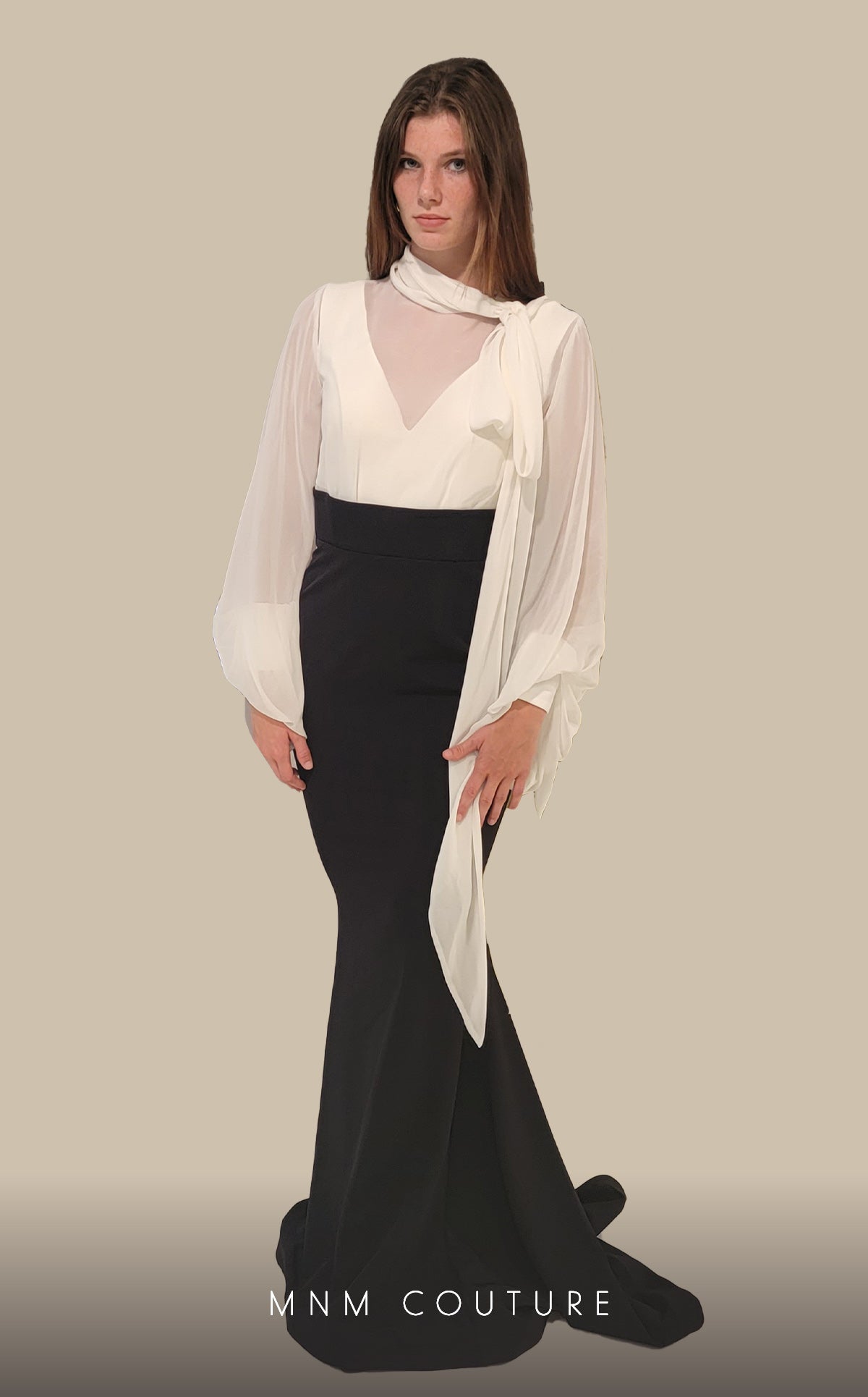 Illusion Floor-Length Chiffon Formal Mermaid MNM Couture 2637A