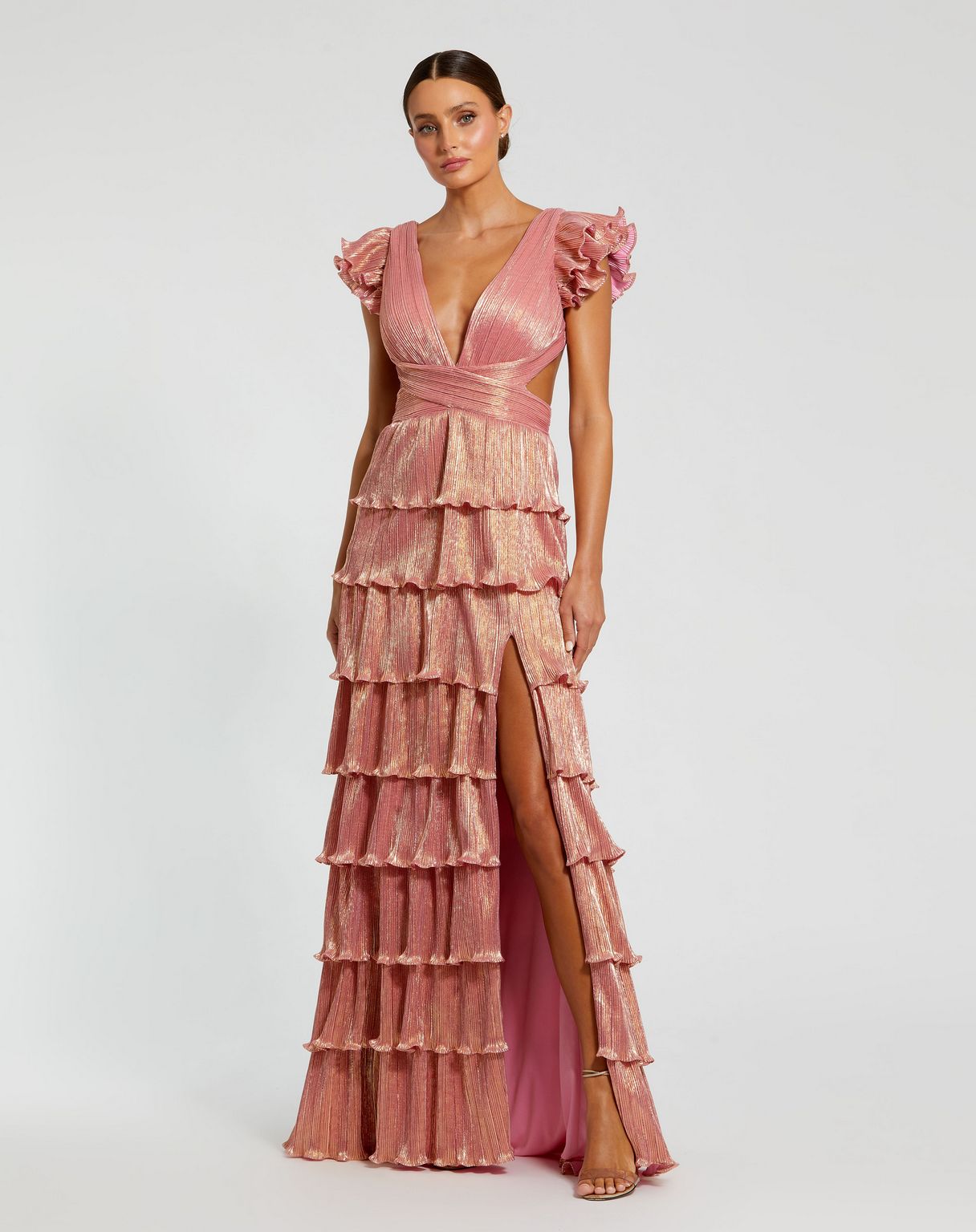 Prom Dresses Long Formal Metallic Prom Gown Coral