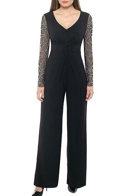 Marina 267746 Beaded Long Sleeve Formal Jumpsuit