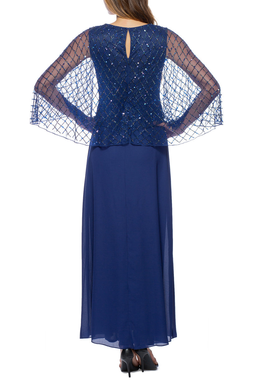 Marina 267902 Long Beaded Mother of the Bride Formal Capelet Dress