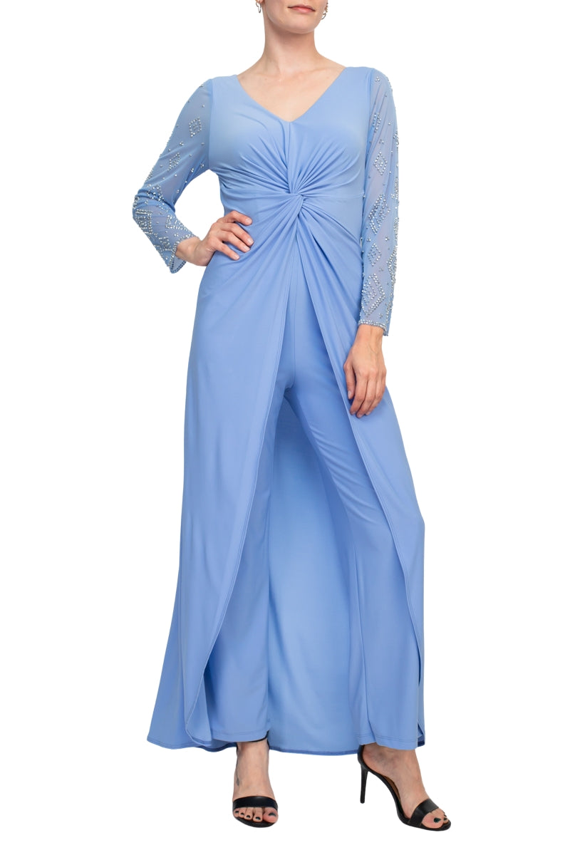 Marina 267919 Long Sleeve Formal Beaded Jumpsuit