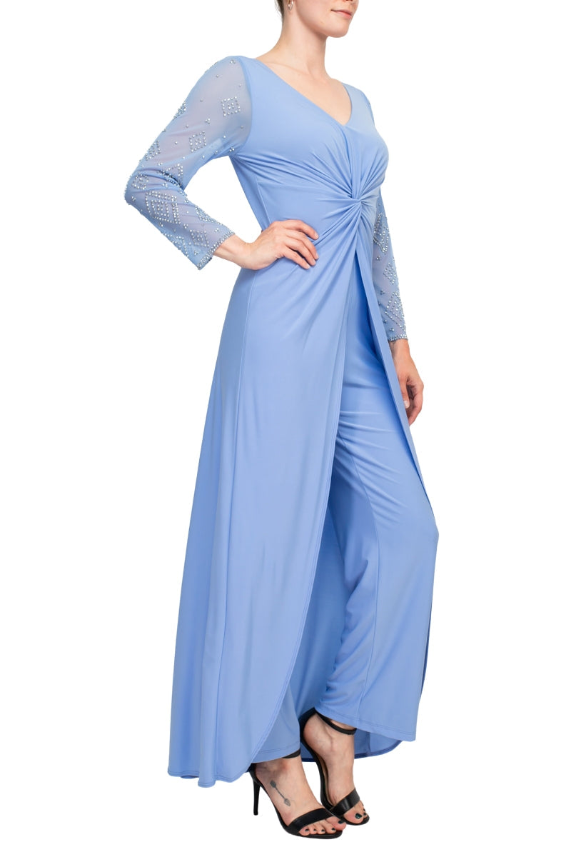 Marina 267919 Long Sleeve Formal Beaded Jumpsuit