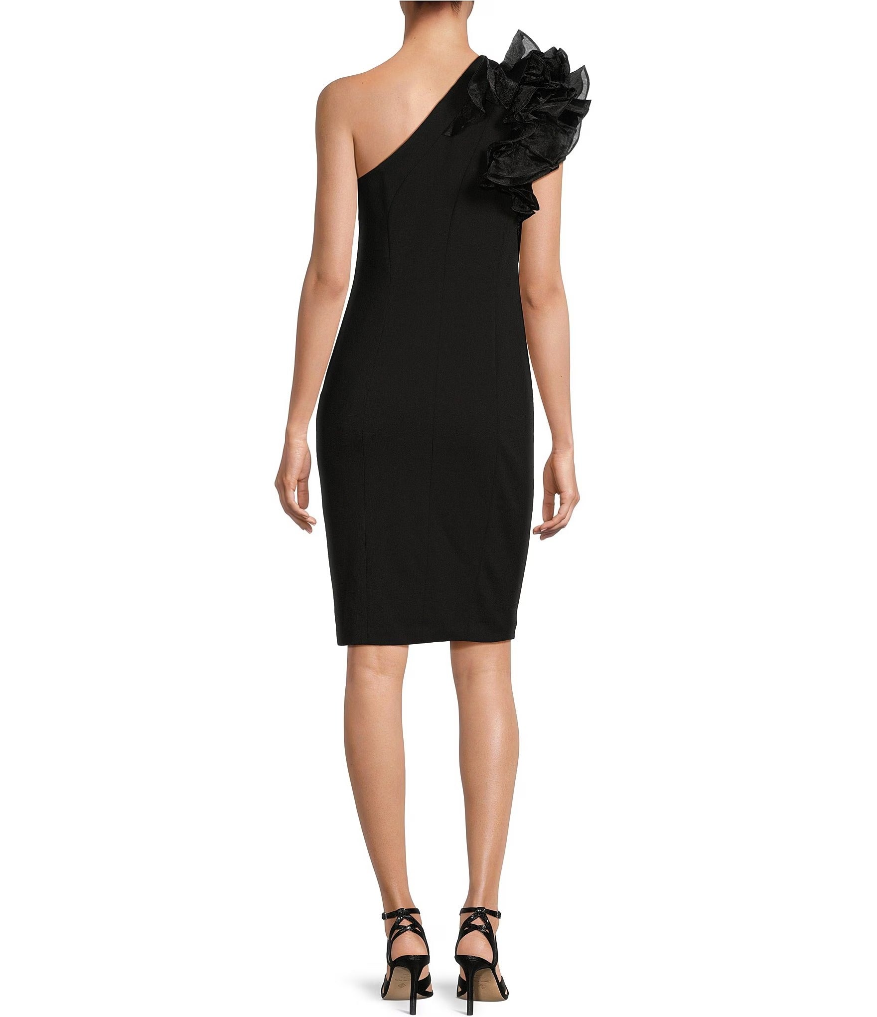 Cocktail Dresses Ruffle Short Fitted Slit Cocktail Dress Black