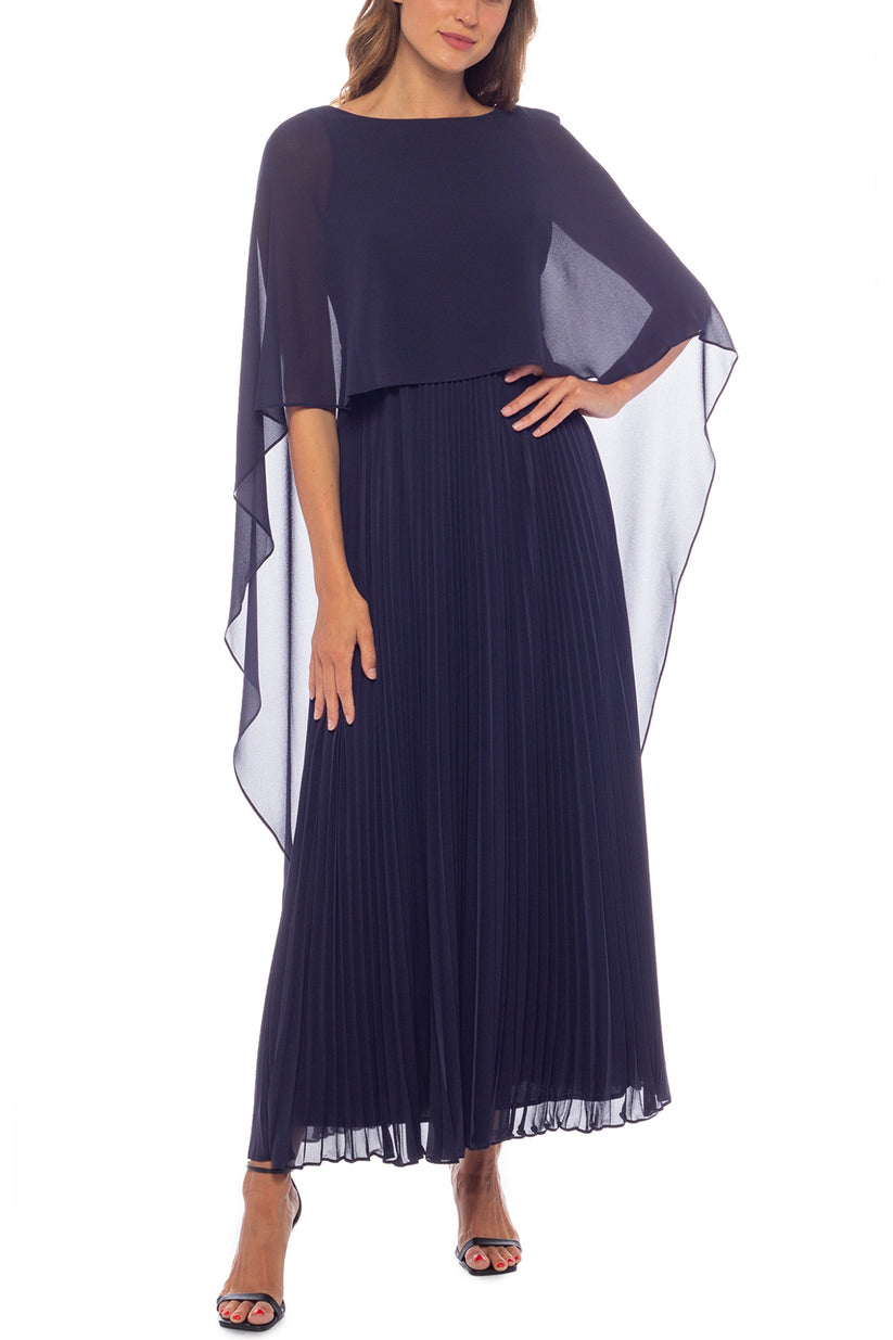 Marina 268029 Long Formal Pleated Capelet Evening Dress