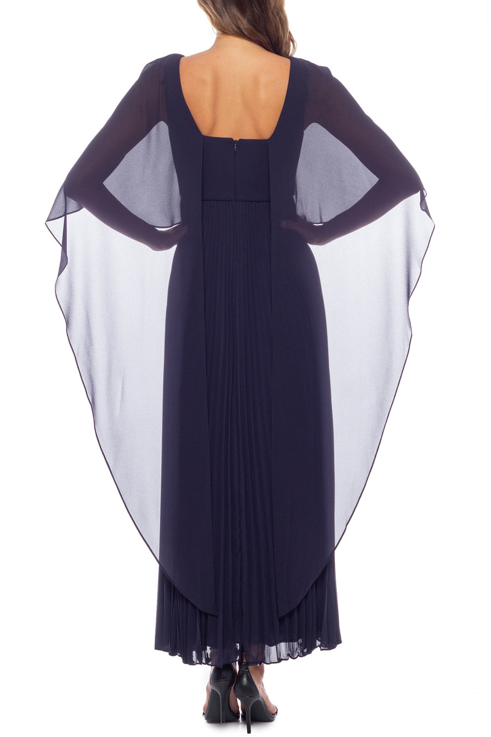 Marina 268029 Long Formal Pleated Capelet Evening Dress