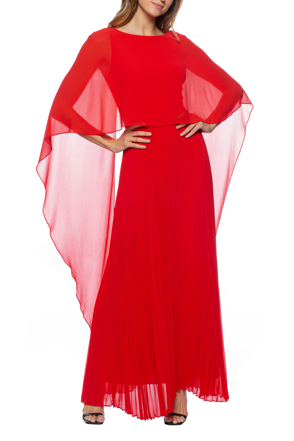 Marina 268029 Long Formal Pleated Capelet Evening Dress