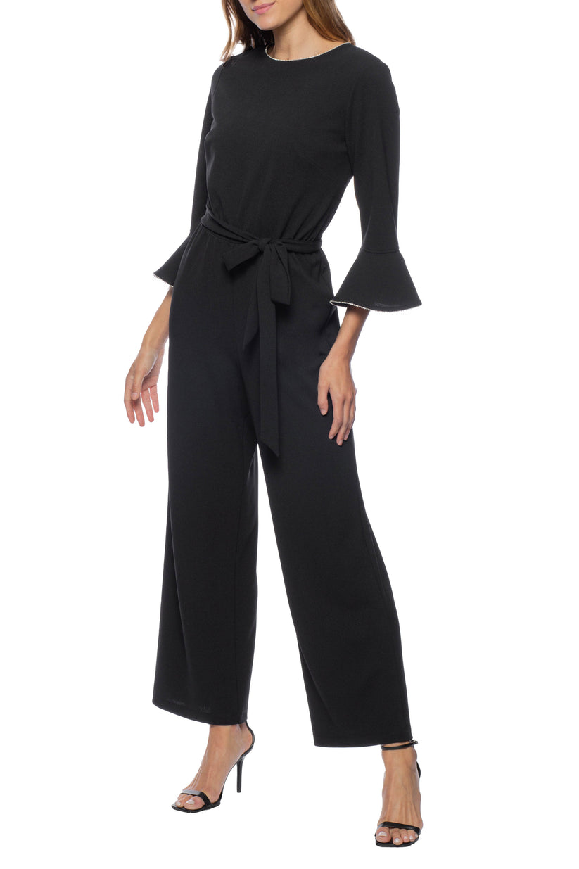 Jumpsuit Long Zipper Back Crepe Formal Jumpsuit BLACK