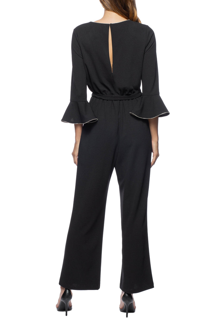 Jumpsuit Long Zipper Back Crepe Formal Jumpsuit BLACK