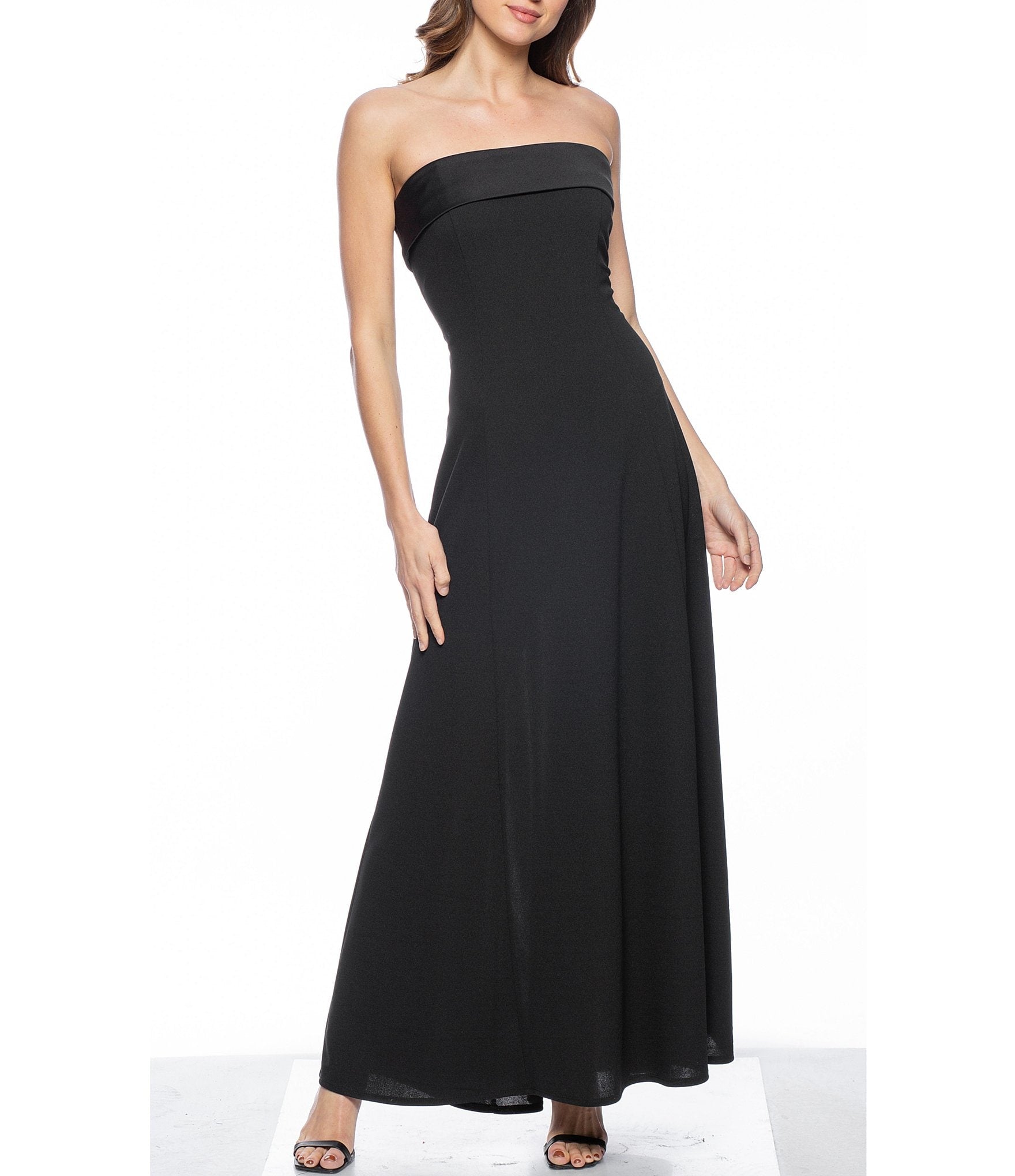 Marina  Long Strapless Crepe Dress