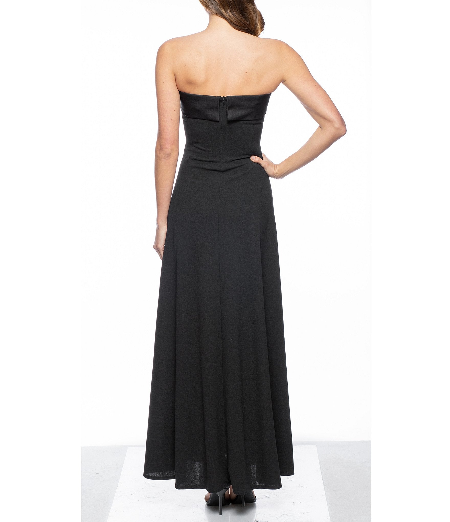 Marina  Long Strapless Crepe Dress