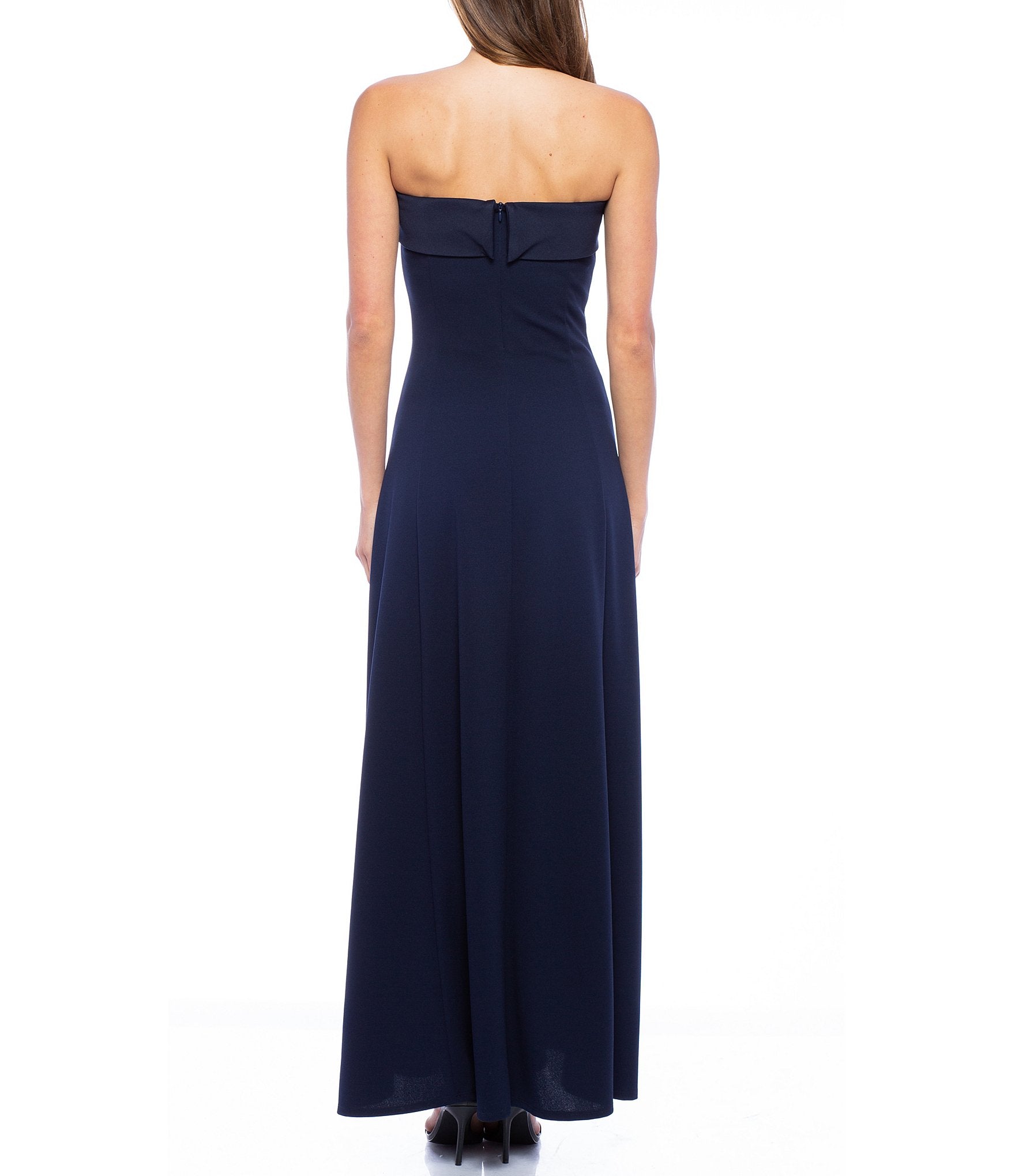 Marina  Long Strapless Crepe Dress